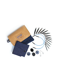 Set of 7 pairs of interchangeable mini needles, wood