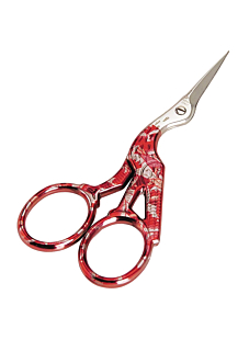 Stork scissors, red stained glass effect, 9 cm