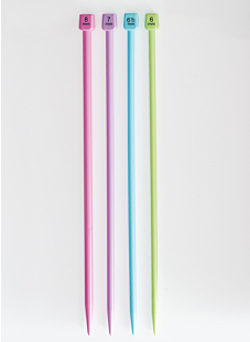 Straight needles, coloured plastic, 6 mm - 30 cm