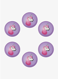 Pack of 6 unicorn buttons, Ø 18 mm Violet