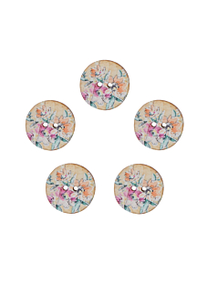 Pack of  5 flower print coconut buttons Ø 18 mm