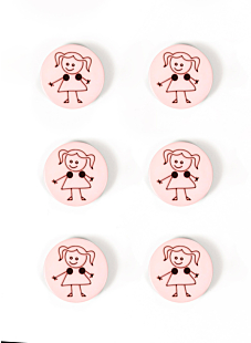 Lot de 6 boutons fille rose Ø 15 mm