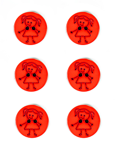 Lot de 6 boutons fille rouge Ø 15 mm