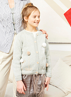 Raglan cardi with pompoms