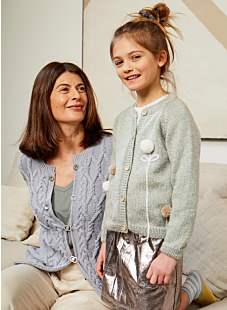 Raglan cardi with pompoms