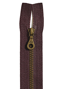 Bordeaux/bronze open end zip, 30 cm