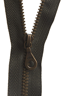 Kaki/bronze open end zip, 45 cm