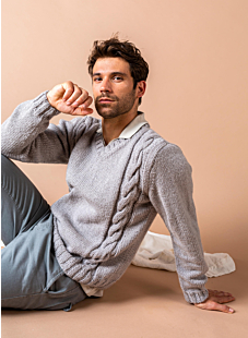 V-neck cabled sweater