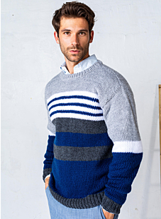 Striped sweater with round collar